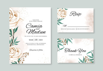 Fototapeta na wymiar Wedding card invitation template with hand painted watercolor floral