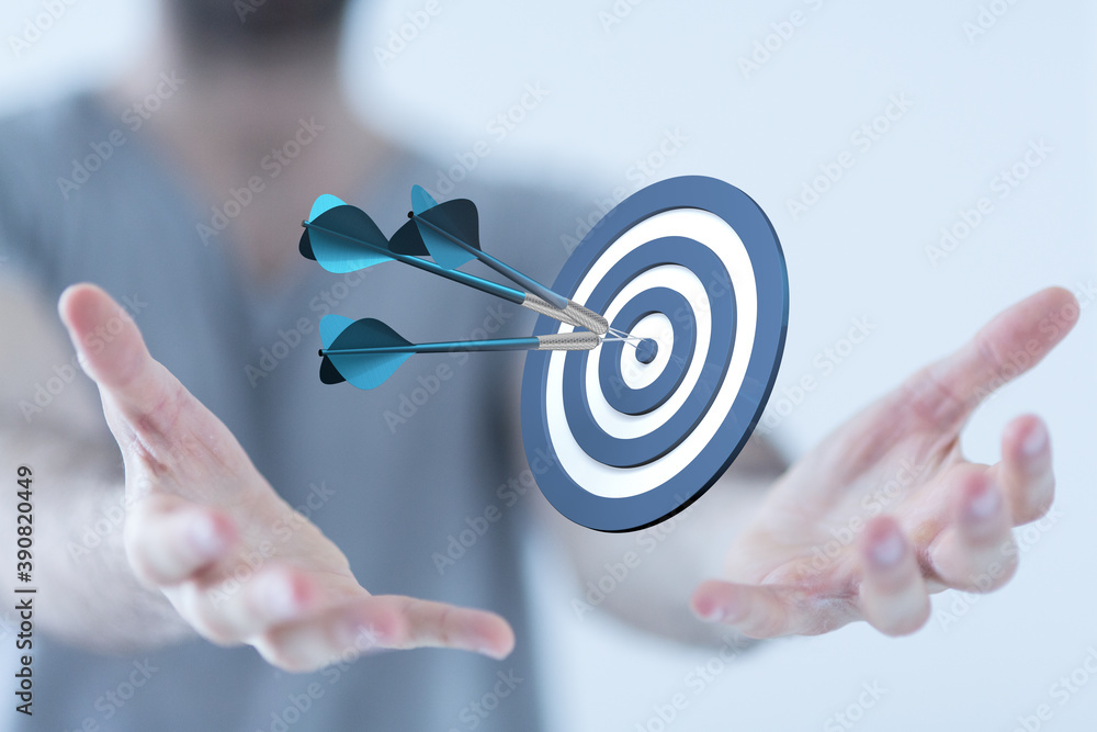 Poster dart target arrow hitting on bullseye which is the ultimate goal that everyone wants.