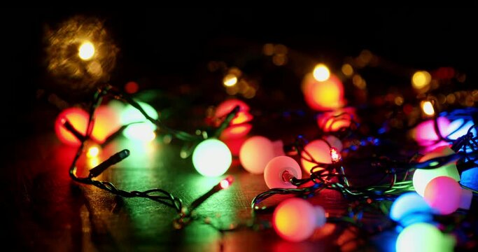 The New Year's garland is lit with bright lights. 