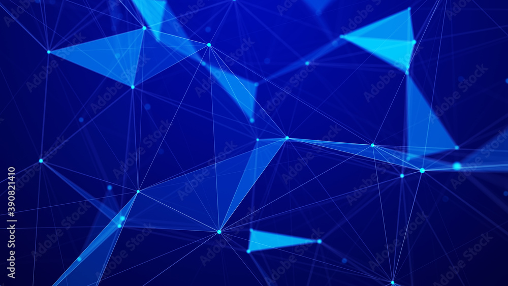 Poster digital plexus of glowing lines and dots and triangles. abstract background. 3d rendering. network o