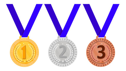 Set of medals - gold, silver and bronze. Vector illustration.