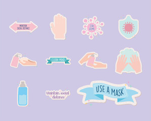 icon group of covid19 pandemic stickers