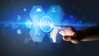 Hand touching SSH inscription, new technology concept