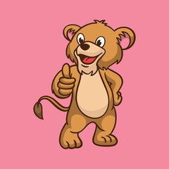 cartoon animal design kids lion thumbs up pose cute mascot logo