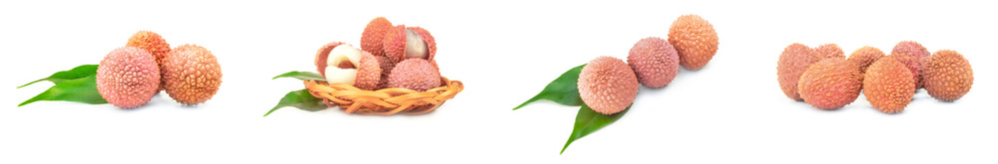Collection of lychee on a white background clipping path