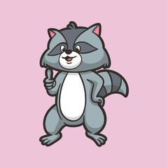 cartoon animal design raccoon pose giving thumbs up cute mascot logo