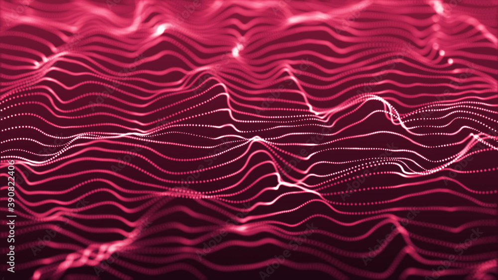 Poster smooth abstract gradient dynamic wave of many glowing particles. network of neon dots. big data. dig