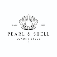 Luxury pearl in clam shell logo concept design template