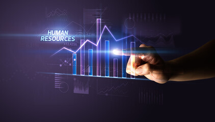 Hand touching HUMAN RESOURCES button, business concept