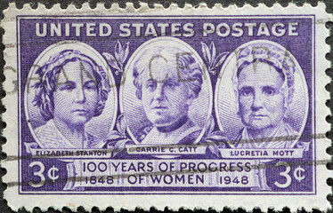 USA - Circa 1948 : a postage stamp printed in the US showing the woman Elizabeth Stanton, Carrie C....