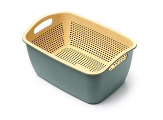 Empty plastic fruit or bread basket on white background 