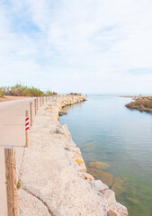 Capi Corp sea canal. Mediterranean coast. Costa del Azahar, Alcossebre, Valencian community, Spain. Vertical shot. - obrazy, fototapety, plakaty