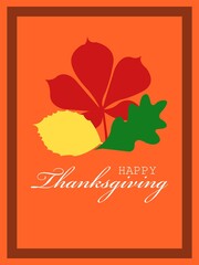 Happy Thanksgiving Day Vector Illustration. Hand Lettered Text on a Background full of branches and Leaves.