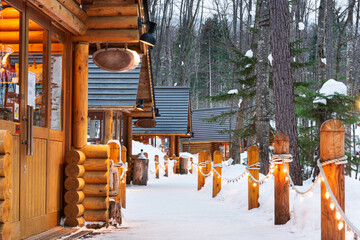 Furano, Hokkaido, Japan winter cabins - obrazy, fototapety, plakaty