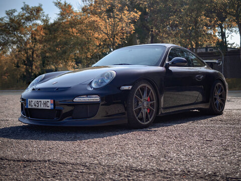 MONTMELO, SPAIN-SEPTEMBER 29, 2019: 2009 2nd Generation Porsche 911 (997) GT3 (aka 997.2 GT3) at City streets