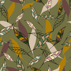 Seamless pattern with hand draw autumn leaves