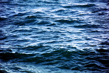 Choppy blue sea surface during the blowing north wind