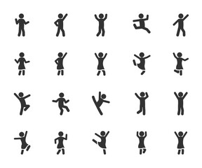 Vector set of dancing people flat icons. Pixel perfect.