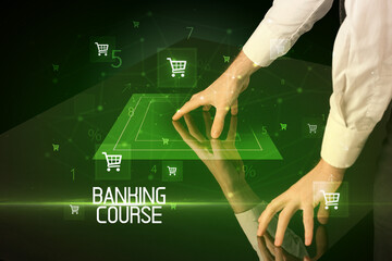 Online shopping with BANKING COURSE inscription concept, with shopping cart icons