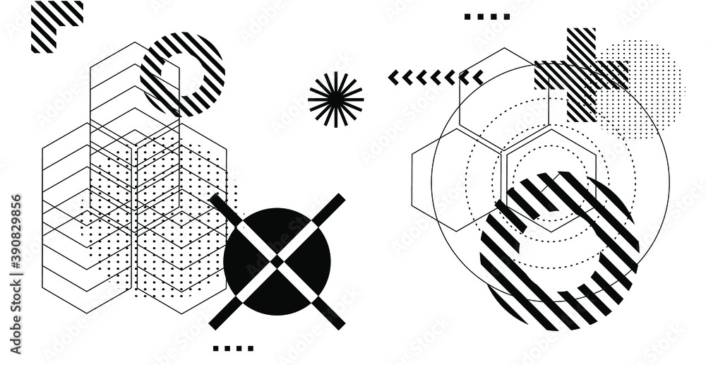 Poster Abstract futuristic background with composition of geometric shapes and forms. Cyberpunk sci-fi style template for trendy modern bold poser and cover design.