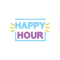 happy hour neon sign, colorful design