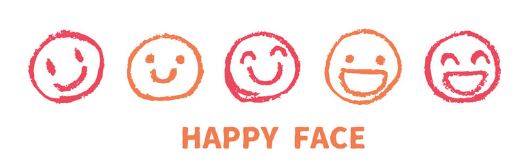 クレヨンで描いた幸せな表情　顔アイコン　装飾イラストセット