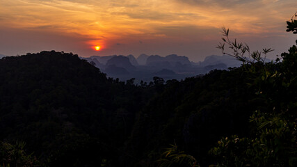Evening sunset mountain view from top