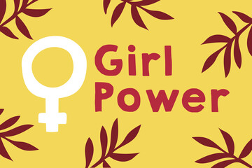 power girl lettering poster with female gender symbol and leafs