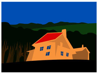 Country house. House at the edge of the forest. Vector image for illustrations.