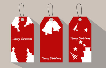 Red christmas tag collection. Sale promotion and gift card vectors in different shapes.