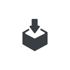 Black and white isolated illustration of into box icon