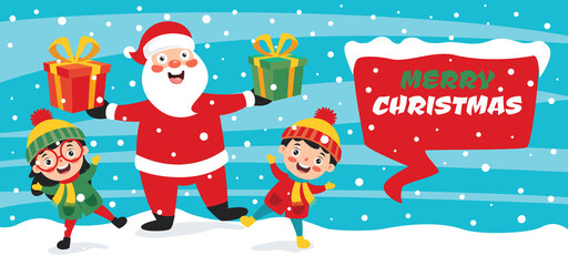 Christmas Greeting Card Design With Cartoon Characters