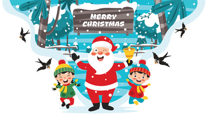 Christmas Greeting Card Design With Cartoon Characters