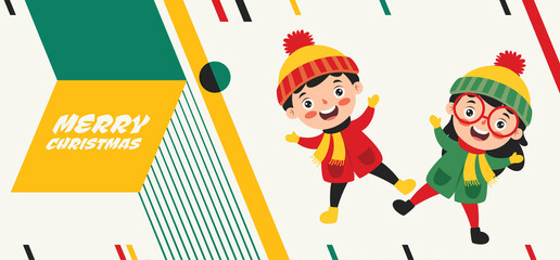 Christmas Greeting Card Design With Cartoon Characters