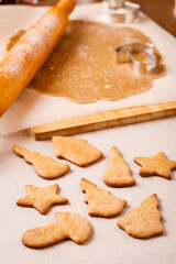 table set up for cookies cooking, christmas gingerbrad cookies work in progress