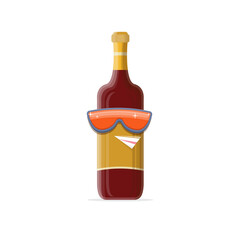 vector funny cartoon red wine bottle character with sunglasses isolated on white background. funky smiling glass wine bottle character design template for wine menu or wine map.