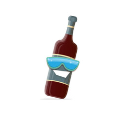 vector funny cartoon red wine bottle character with sunglasses isolated on white background. funky smiling glass wine bottle character design template for wine menu or wine map.