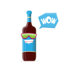 vector funny cartoon red wine bottle character with sunglasses isolated on white background. funky smiling glass wine bottle character design template for wine menu or wine map.