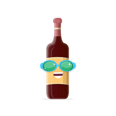 vector funny cartoon red wine bottle character with sunglasses isolated on white background. funky smiling glass wine bottle character design template for wine menu or wine map.