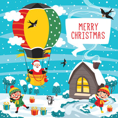 Christmas Greeting Card Design With Cartoon Characters