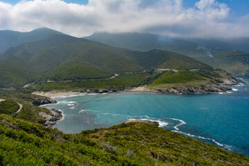 View of Anse d’Aliso, one of the most remote beaches of the western side of Cap Corse, the northern peninsula of the island famous for its wild landscape