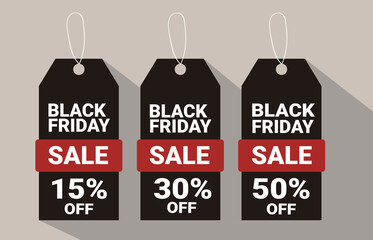 Black friday tags collection. Sale promotion and gift card vectors in different shapes.