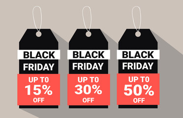 Black friday tags collection. Sale promotion and gift card vectors in different shapes.