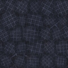 Seamless patterned denim jean geo for repeat print. High quality illustration. Grungy trendy street wear design. Real detailed denim texture with geometric pattern overlay. Navy blue deep dark colors.