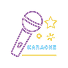 karaoke neon sign with microphone and stars icon, colorful design