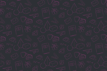 Seamless pattern on the theme of education, pink linear vector on a gray background