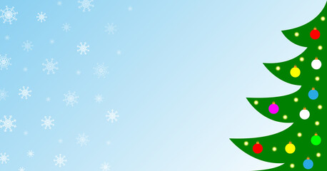 Christmas card background banner with Christmas fir tree snowflakes with copy space for text.