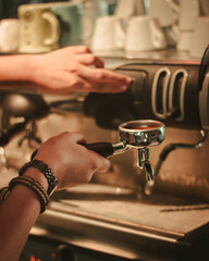 Coffee making process in coffee shop