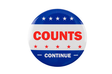 counts continue text on pin isolated on white background to simulate the 2020 presidential election.