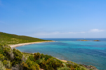 Naklejka na ściany i meble Coastal path to Plage des Iles, Cap Corse. Corsica, France